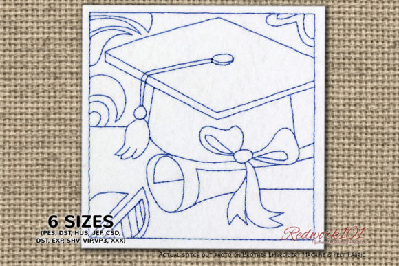 Graduation Cap and Diploma Redwork Embroidery