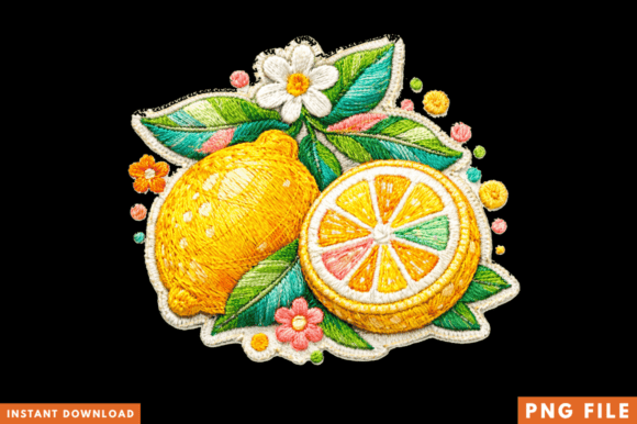 Lemon Blossom Faux Embroidery PNG Review